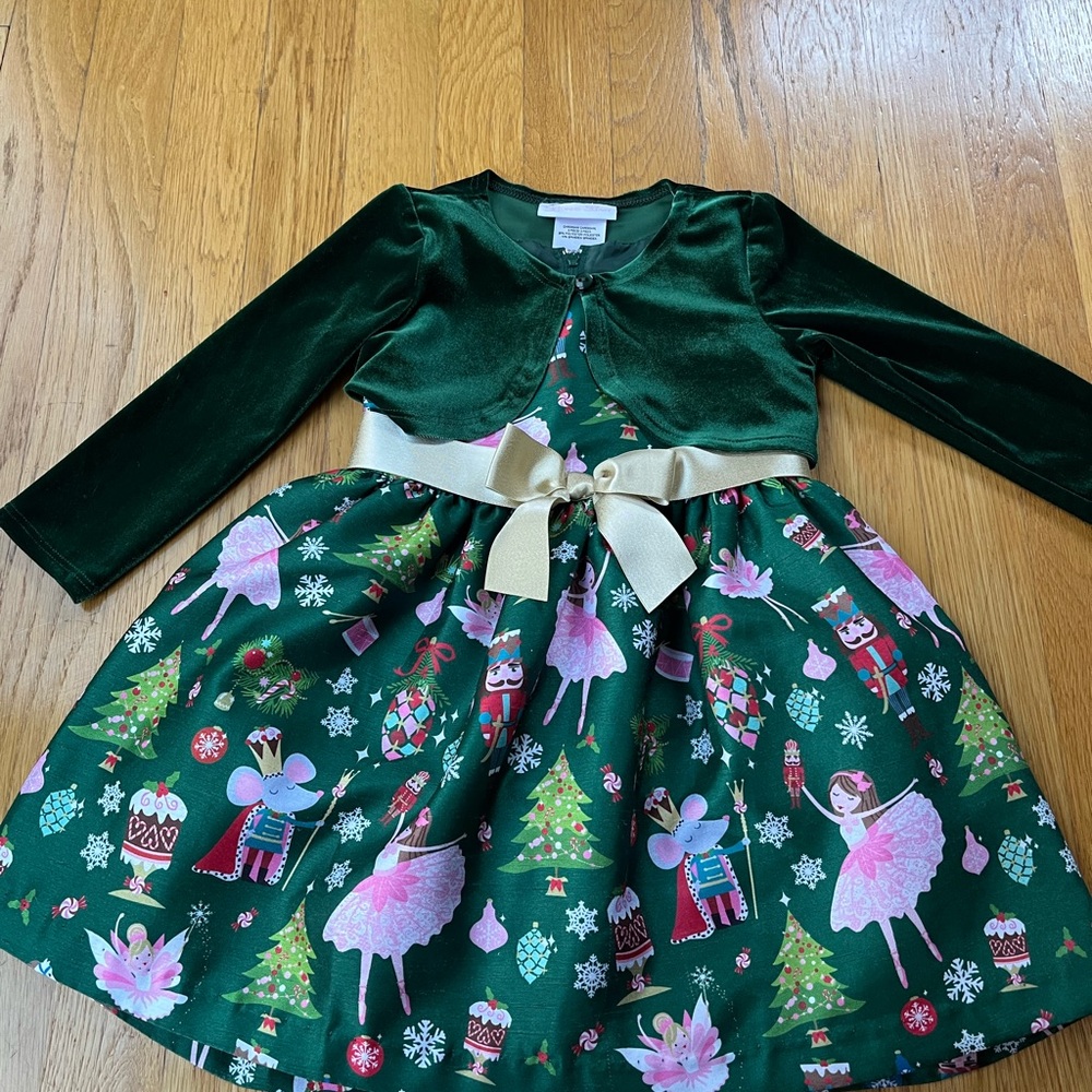 Holiday Green Ballet Nutcracker Dress with Gold Bow - Kids